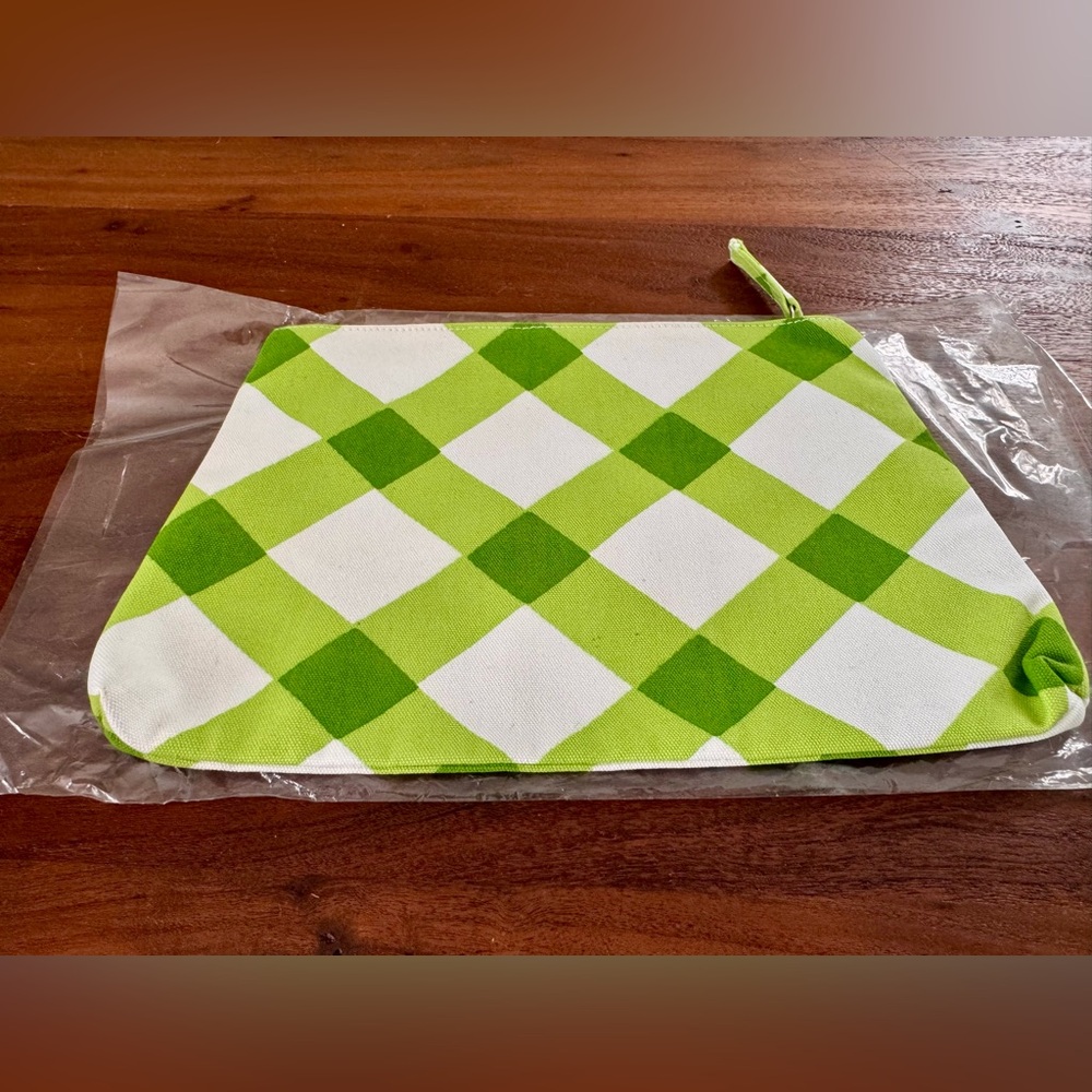 Dana Gibson Travel Cosmetic Bag Large Green Checked Gingham New In Package